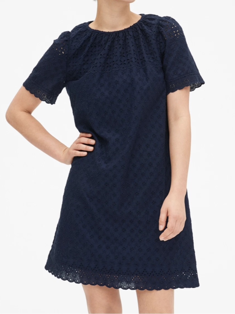 GAP Navy Eyelet Midi Shift Dress